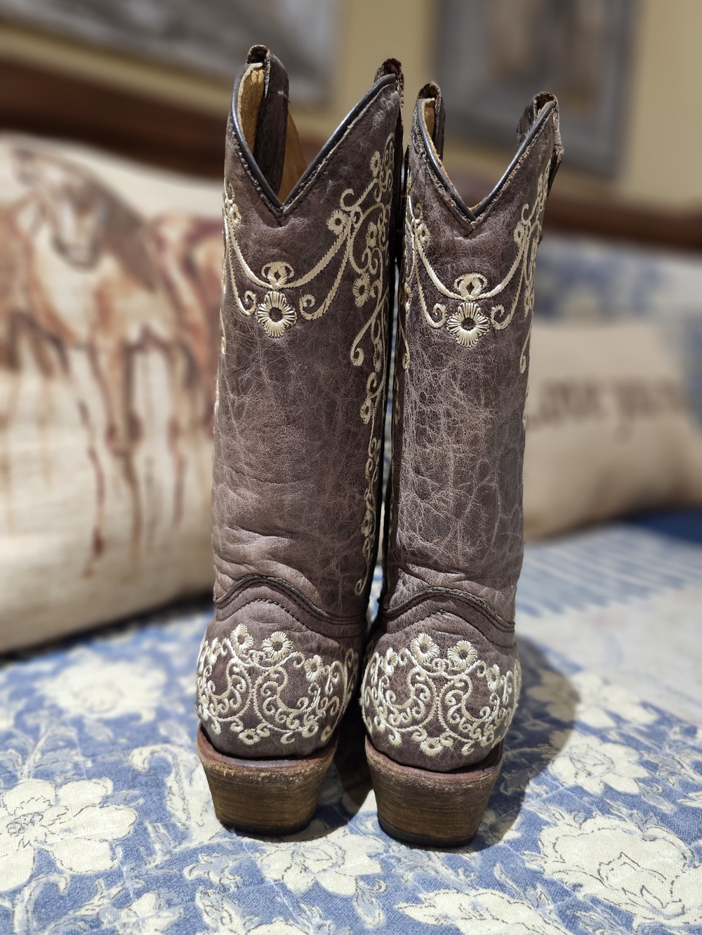 Corral Girls Youth Leather Embroidered Brown Western Cowgirl Boots - Picture 3 of 6